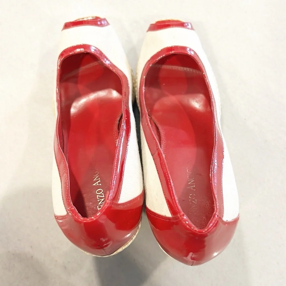 Enzo Angiolini Wedges Espadrille red and tan Patent Leather heels size 7.5